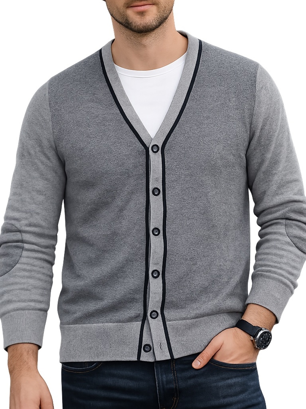 Banana Republic | Mean’s Gray V-Neck Cardigan Sweater | Size Large